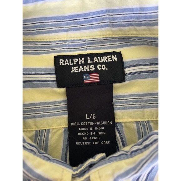 Ralph Lauren Jeans Co Men’s Large Striped Long Sleeve Button Down Yellow Blue - Picture 6 of 6
